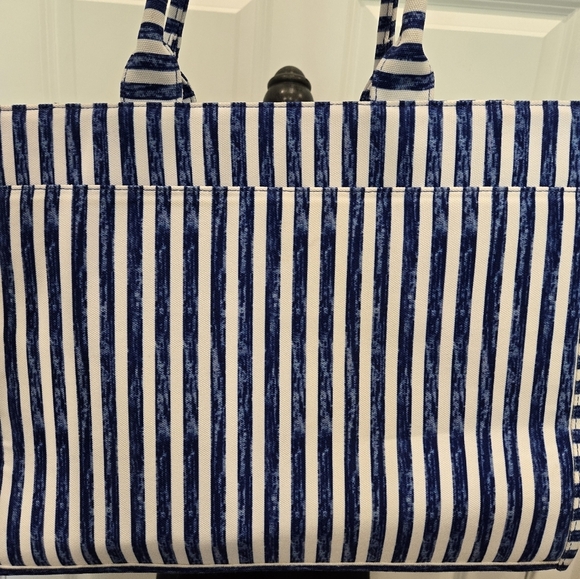 Rae Dunn Blue and White Striped Tote Bag - Picture 4 of 5